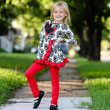 Girls Damask Heart Red Leggings Kids Holiday Party Clothing