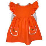 Girls Orange Fall Dress Thanksgiving Pumpkin & Striped Shirt