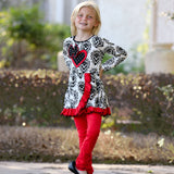 Girls Damask Heart Red Leggings Kids Holiday Party Clothing
