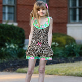 Girls Leopard Floral Cotton Spring Shorts Jumpsuit Romper