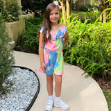 Girls Pastel Tie Dye Shorts Jumpsuit Summer Camp Clothing